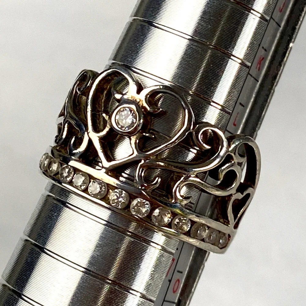 925 sterling silver crown art deco ring with CZ inlay pave